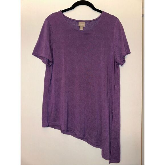 Chicos Asymmetrical Hem Tie Waist Purple Tee Size 1 (Medium) NWOT - Picture 1 of 9